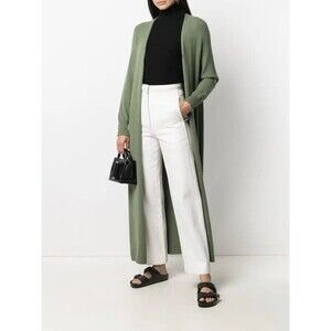 APPARIS Long Duster Cardigan Sweater Olive Green Maxi Split Sides Made in Italy